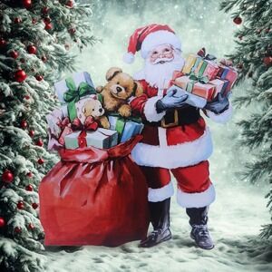 Santa Claus Outdoor Metal Yard Decor Christmas Home Craft Santa Toy Bag Holiday